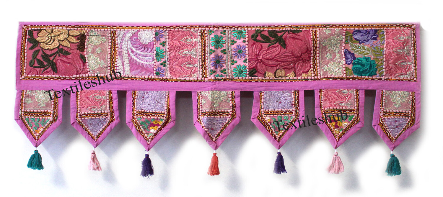 Indian Patchwork Pink Toran Embroidery Cotton Vintage Wall Hanging Home Decor
