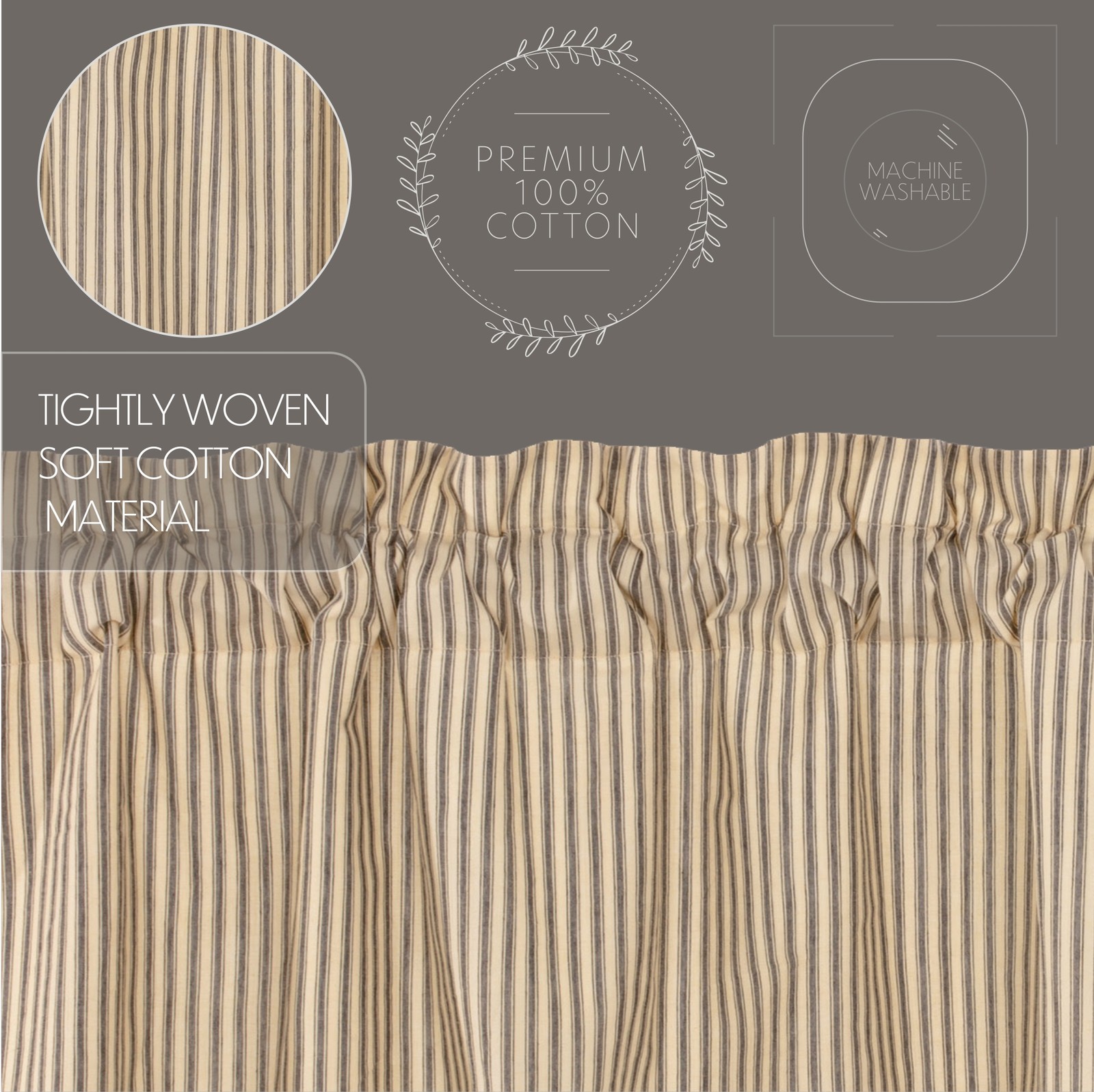 Farmhouse 24″x36″ Ticking Stripe Tier Pair Kitchen Window Curtains VHC Brands