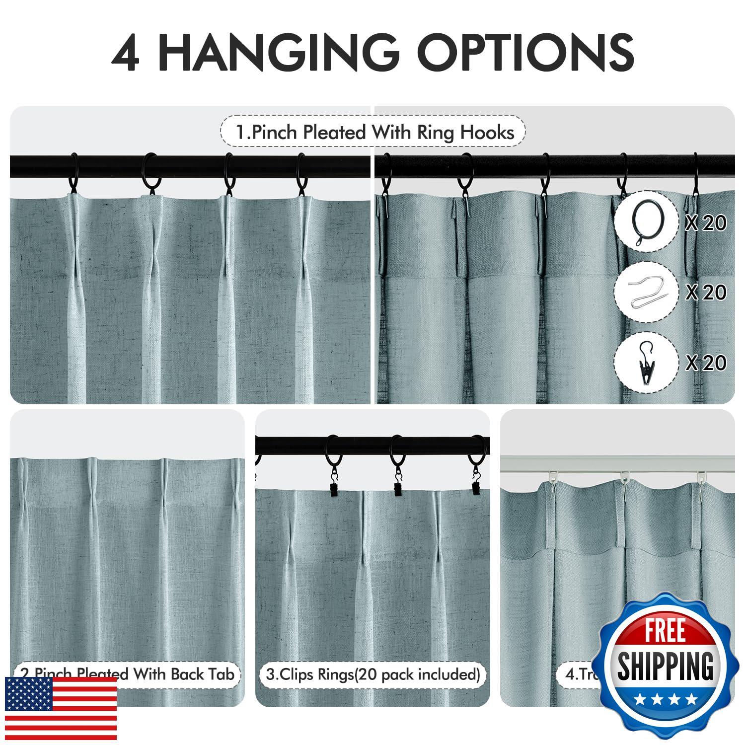 MIULEE Pinch Pleated Stone Blue Linen Curtains 96 Inches Long 2 Panels for Be