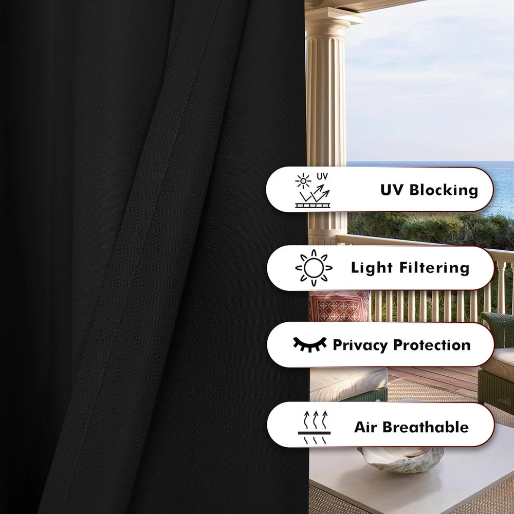 Extra Wide Waterproof Outdoor Curtains for Patio, 150×108 Inch, Black
