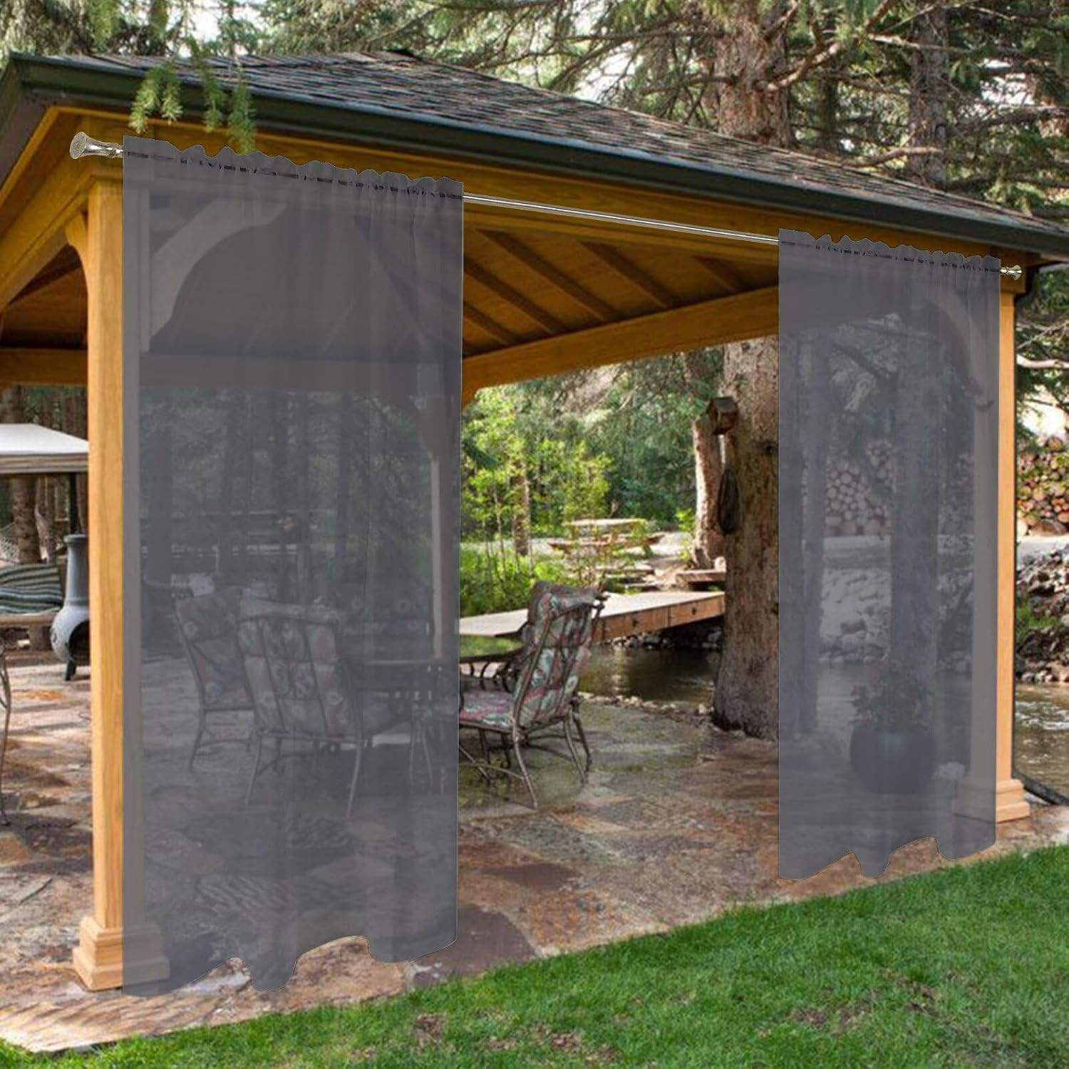 Spacedresser Waterproof Outdoor Sheer Curtains for Patio – 2 Panels Rod Pocket I