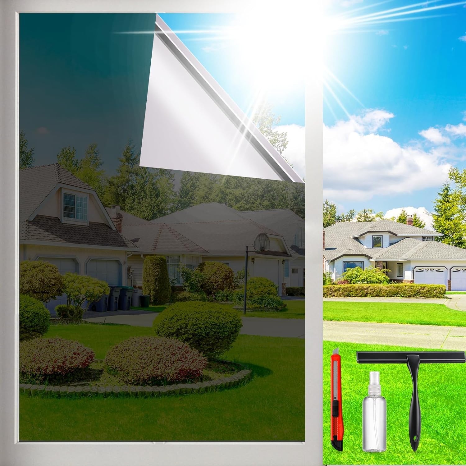 17.5″x78.74″ Static Cling One Way Window Tint – Black-Silver UV Blocking Film