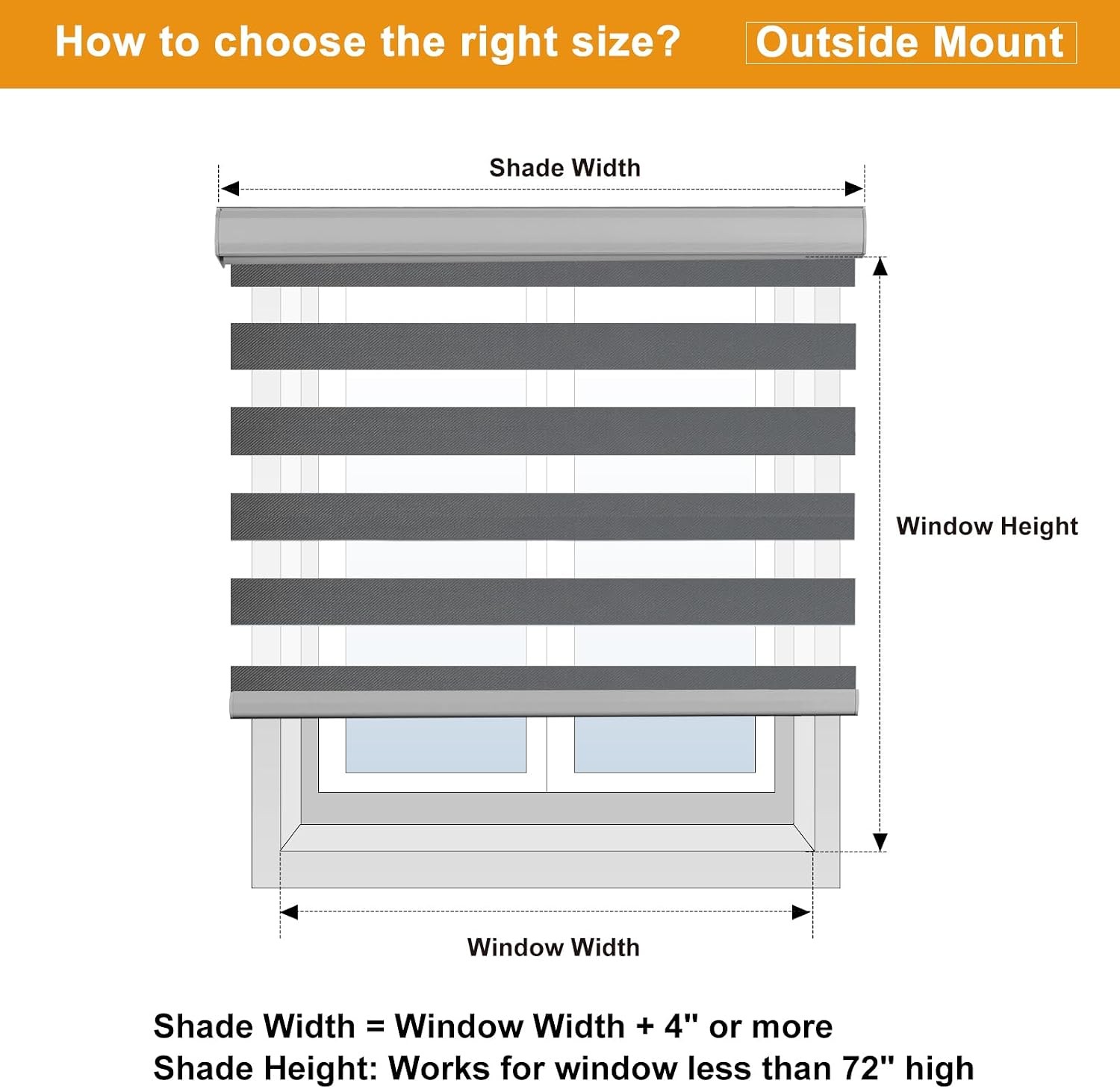 Cordless Zebra Blinds for Windows (70″ W X 47″ H, Grey) Free-Stop Windows Shades