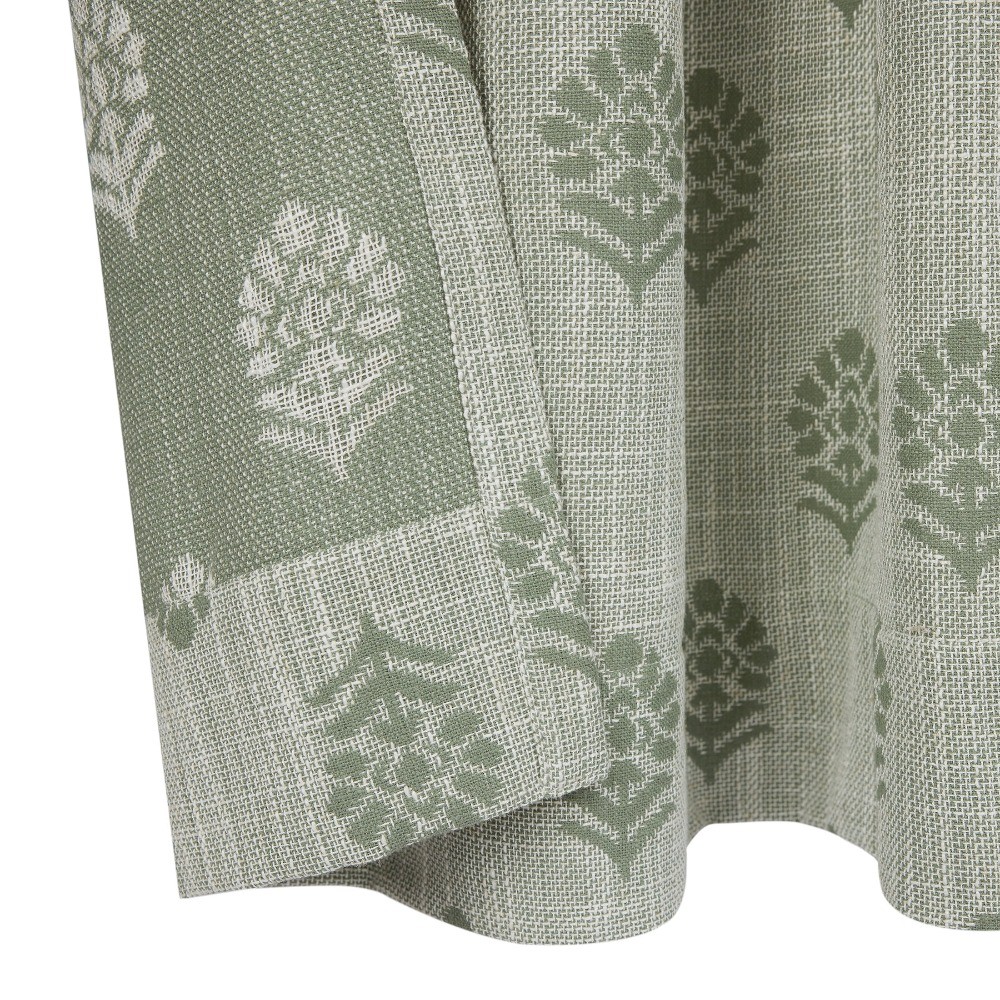 Floral Block Print Light Filtering Single Curtain Panel, Green, 50″W x 84″L
