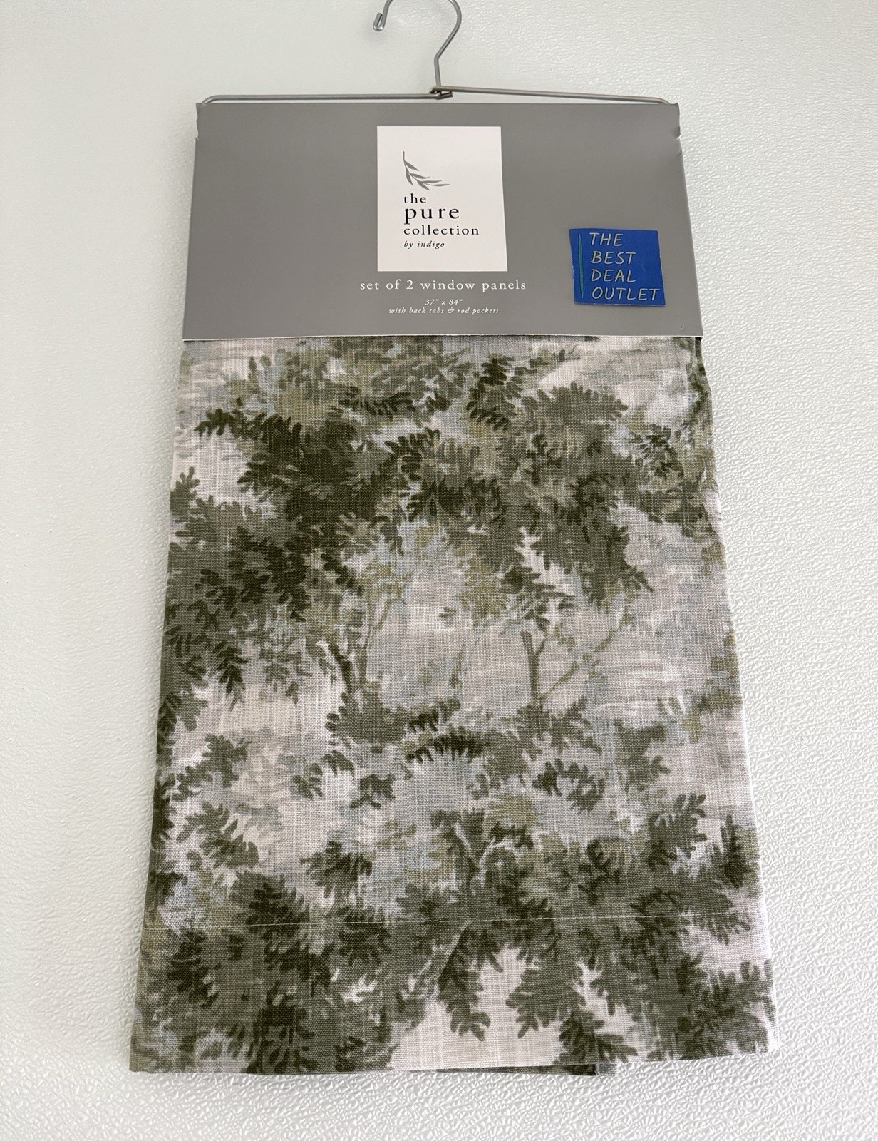 The Pure Collection Indigo Window Curtains 2 Panels 37 x 84 Olive Green Back Tab