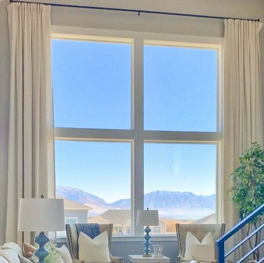 Extra long natural linen curtain, drape custom made 15 16 17 18 20 24 ft 2 story