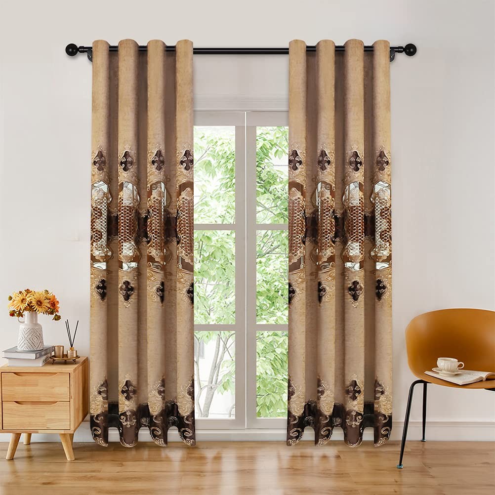 Luxury Coffee Chenille Curtain with Embroidered Pattern for Living Room Europ…