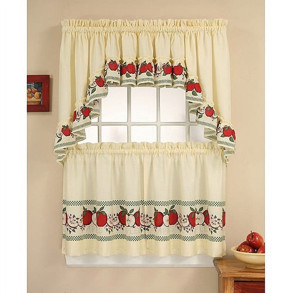 CHF Red Delicious 3-Pc Café Tier & Valance Set Rod Pocket 56″x24″ Red