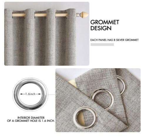 MIULEE Blackout Curtains Gray Tan Faux Linen 51 x 84 Curtain Panel Pair NEW