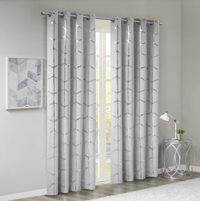 84″ x 50″ Arielle 100% Total Blackout Metallic Printed Curtain Panel Grey