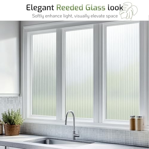 Reeded Glass Window Privacy Film, Frosted Glass 17.5″ x 78.7″ Reeded Clear