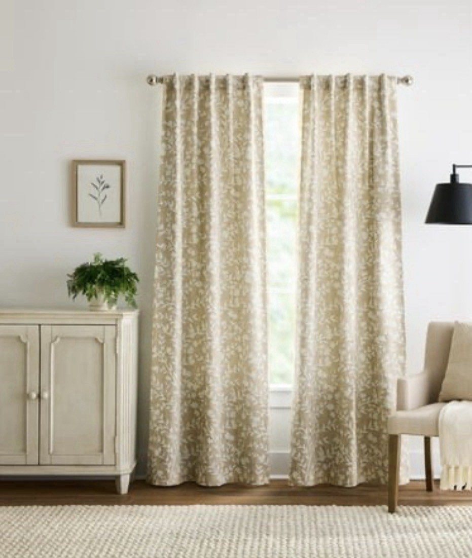 Martha Stewart Amelia Floral Blackout Curtains Beige Linen Cream 37×84 2 Panel