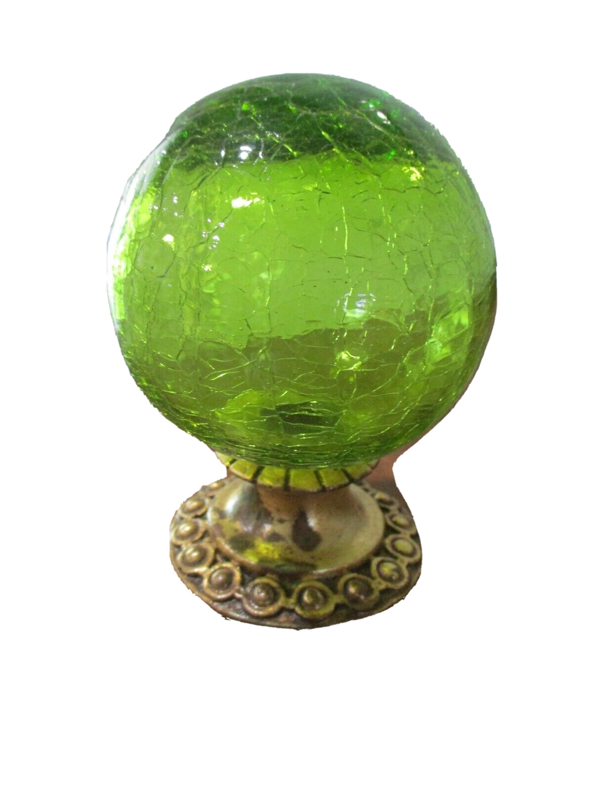 Murano hand blown Lime Green Crackle glass sphere globe Curtain Rod Finial