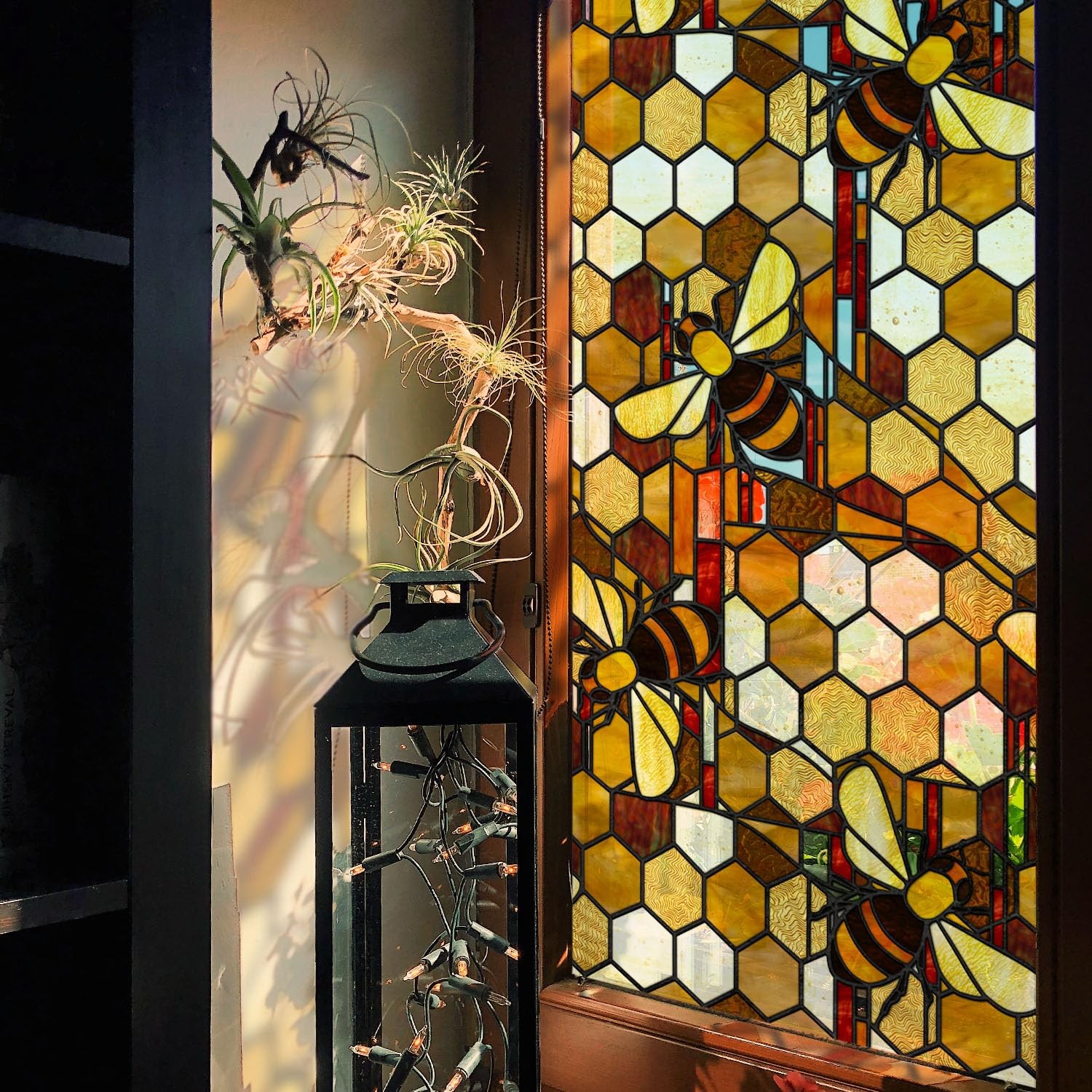 funlife Original Hand-Drawn Faux Stained Glass Window Film, Double-Sided Stat…