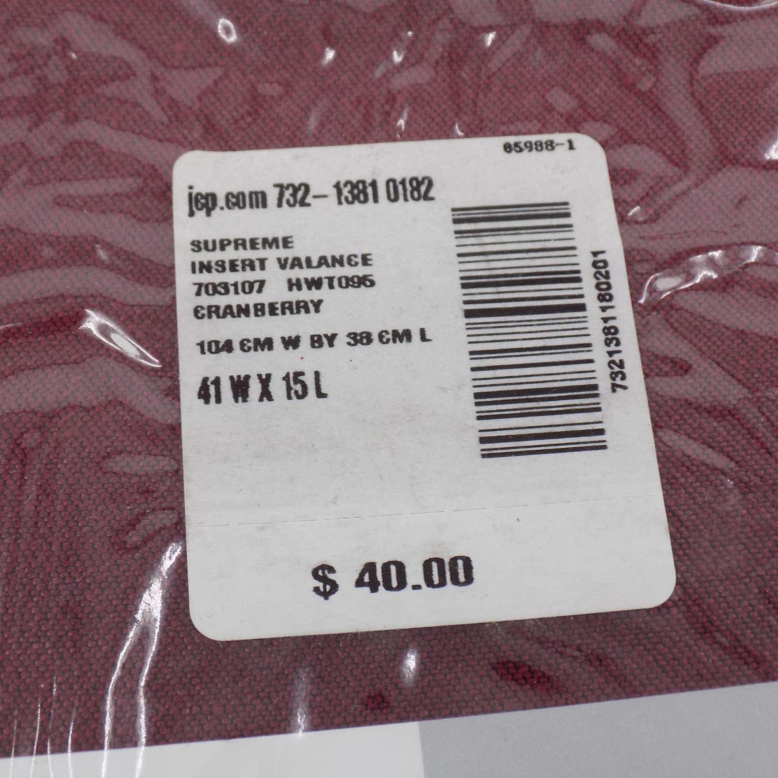 JCPenney Home Collection One Tailored Valance Cranberry 41W x 15L New in Package