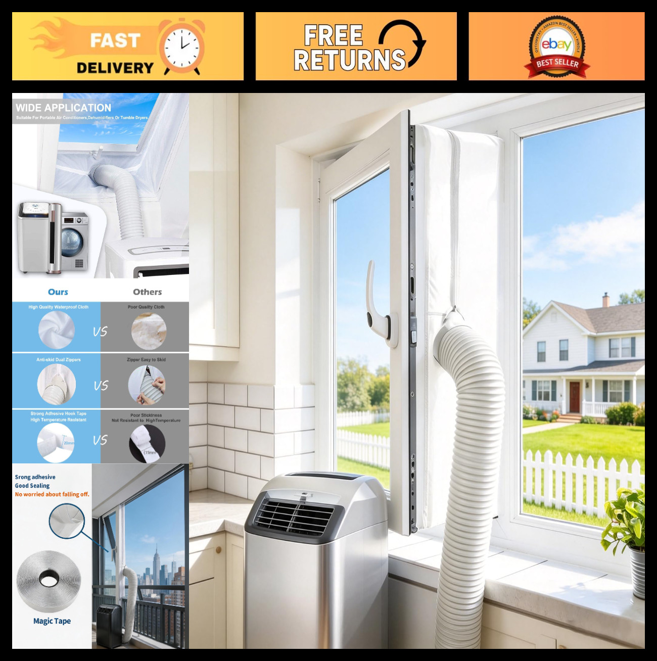 Portable AC Window Seal Kit – Easy Install Vent for Crank Out, Awning & Skylight