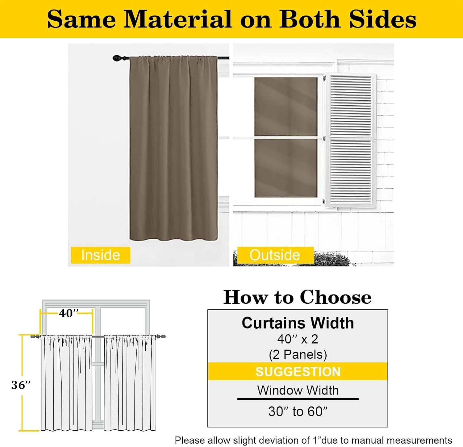 Brown Cafe Blackout Curtains 36 Inch Length 2 Panels Set, Soft Solid Thermal Ins