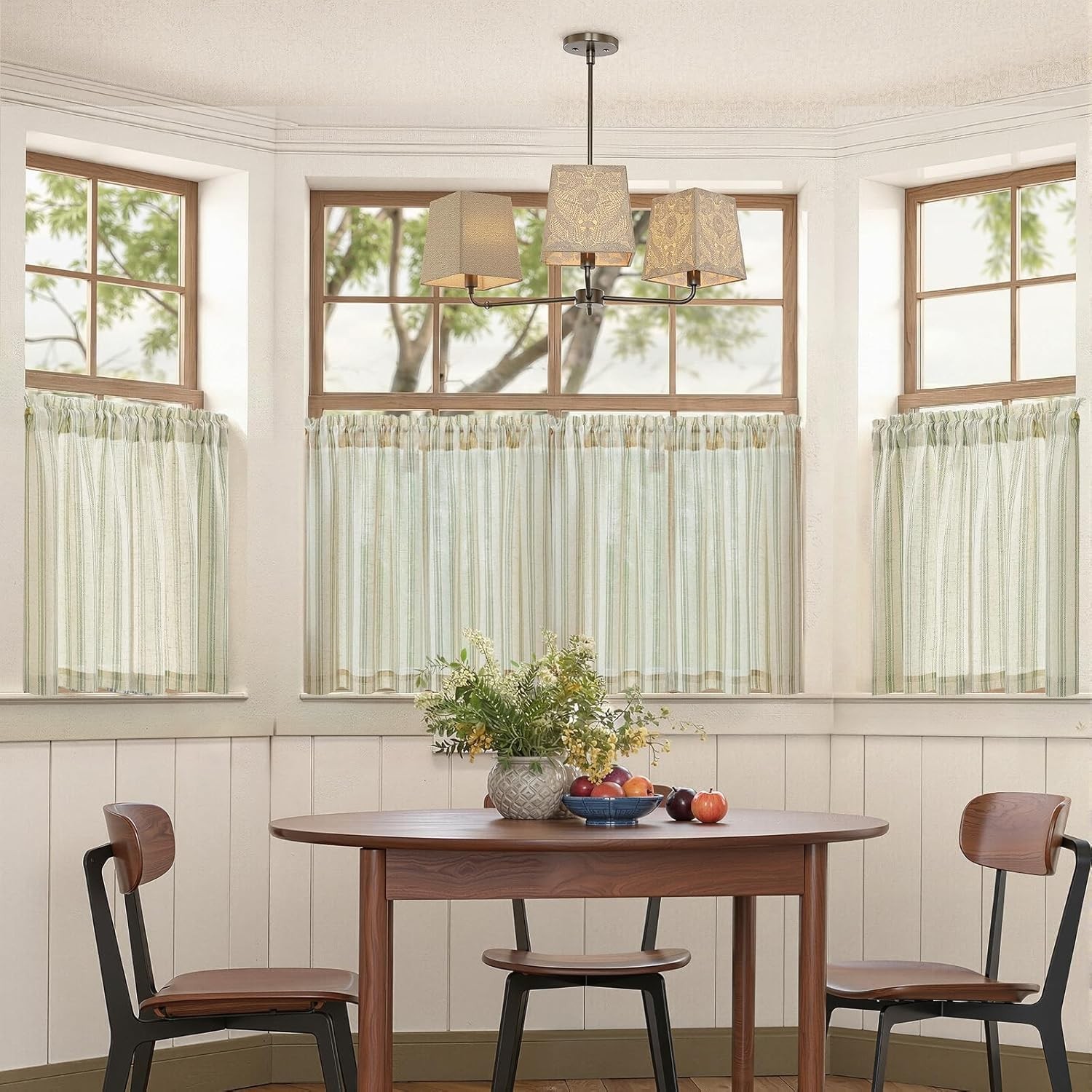 Striped Linen Kitchen Curtains 24 Inch Cafe Tier Curtains Balanced Stripe