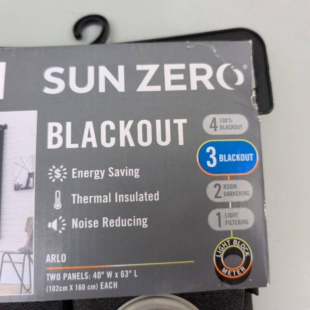 Sun Zero Arlo Blackout Window Panels 2 Pack 40×63 Black Grommet Curtain Pair