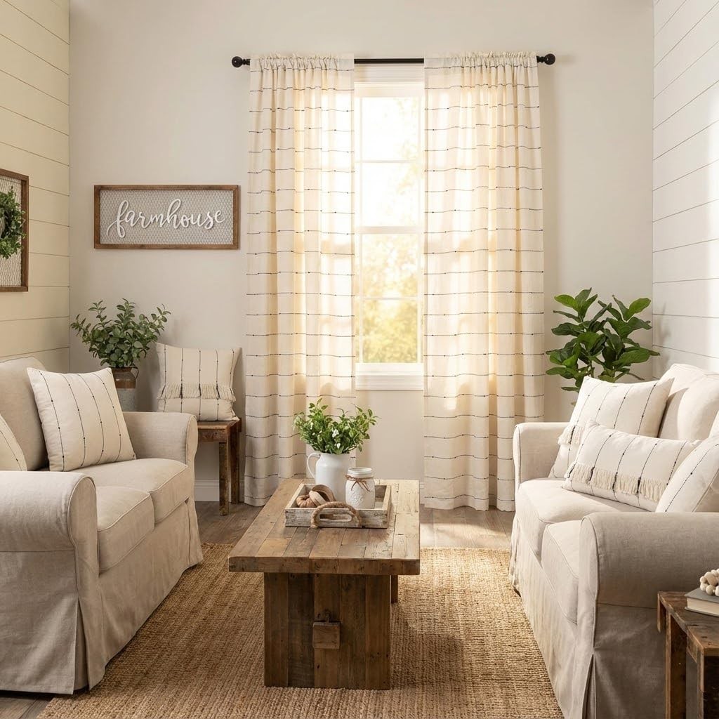 Piper Classics Farmcloth Stripe Panel Curtains Set Of 2 96 Long Urban Rustic