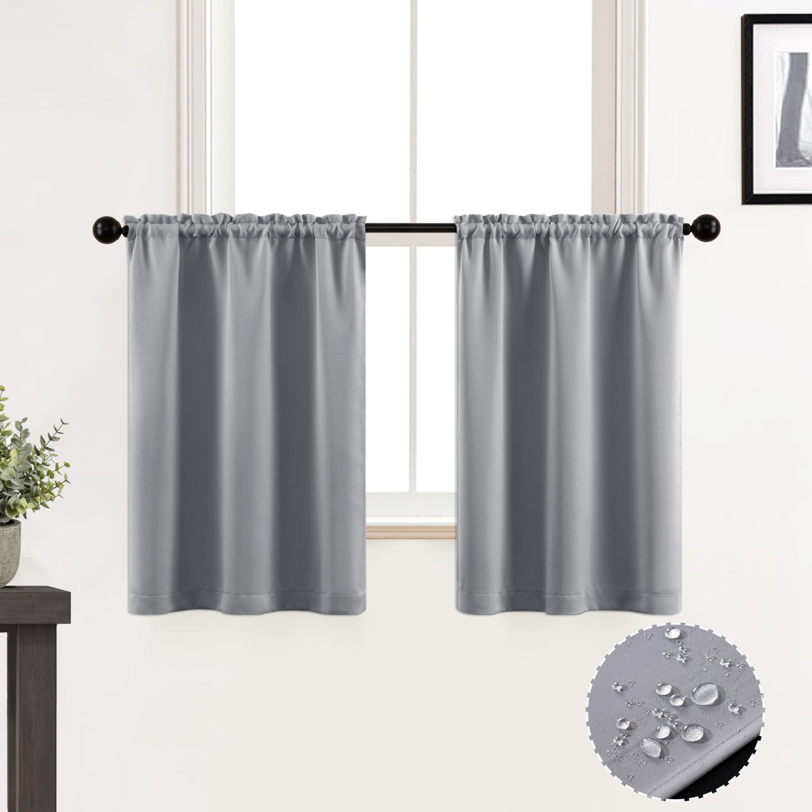 Short Curtains Waterproof Blackout 36 Inch Light Grey for French Door