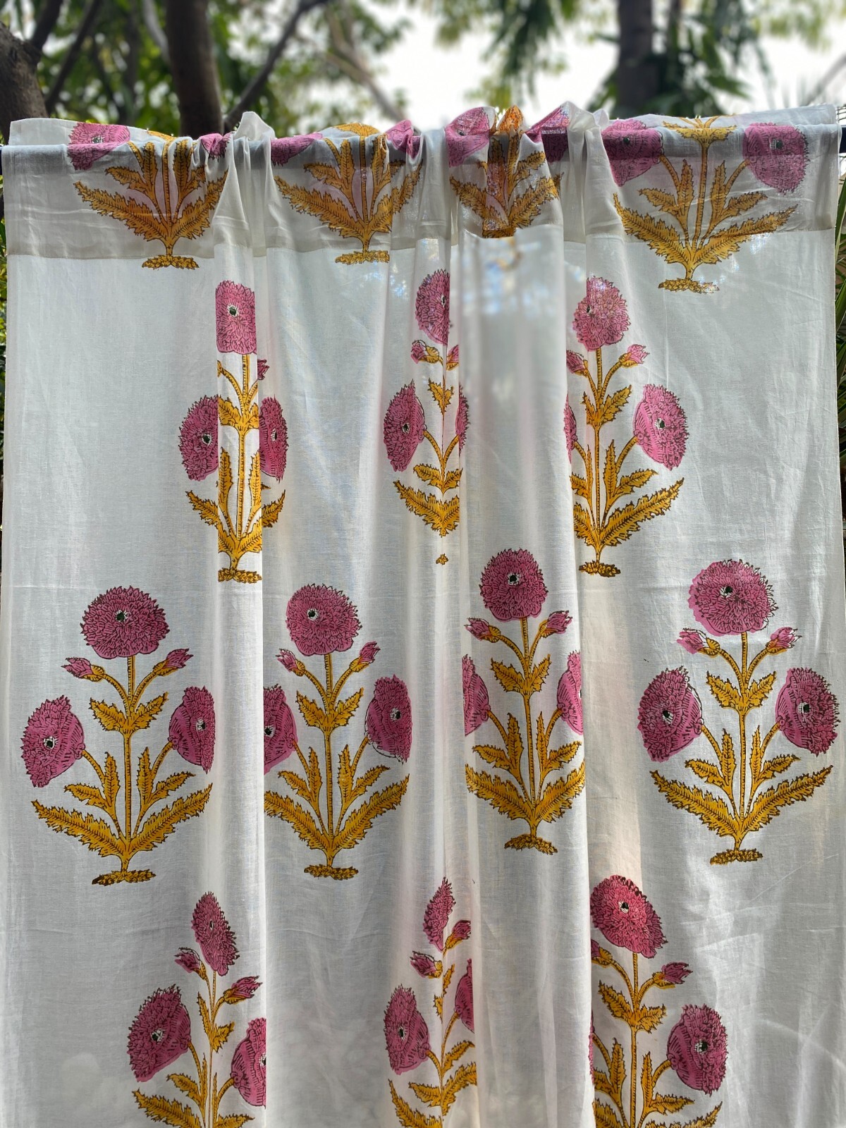 Pink hand block Print Curtain Panels Set of 2 pcs Indian Cotton Curtains