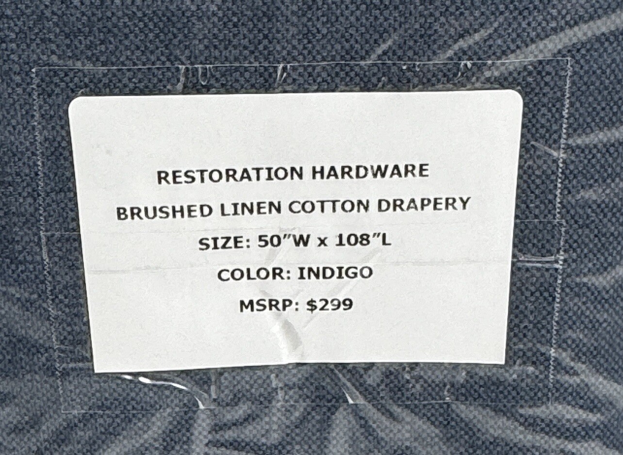 Restoration Hardware Brushed Linen Cotton Drapery 50″W x 108”L Indigo NEW $299