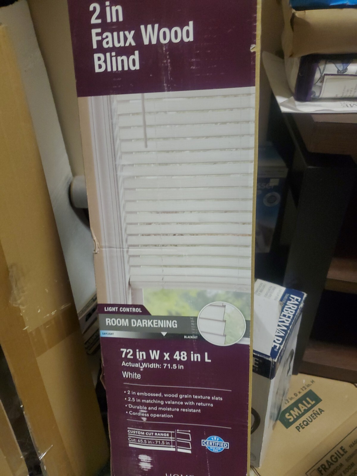 72″W x 48″L Home Decorators White Cordless 2″ Faux Wood Blinds