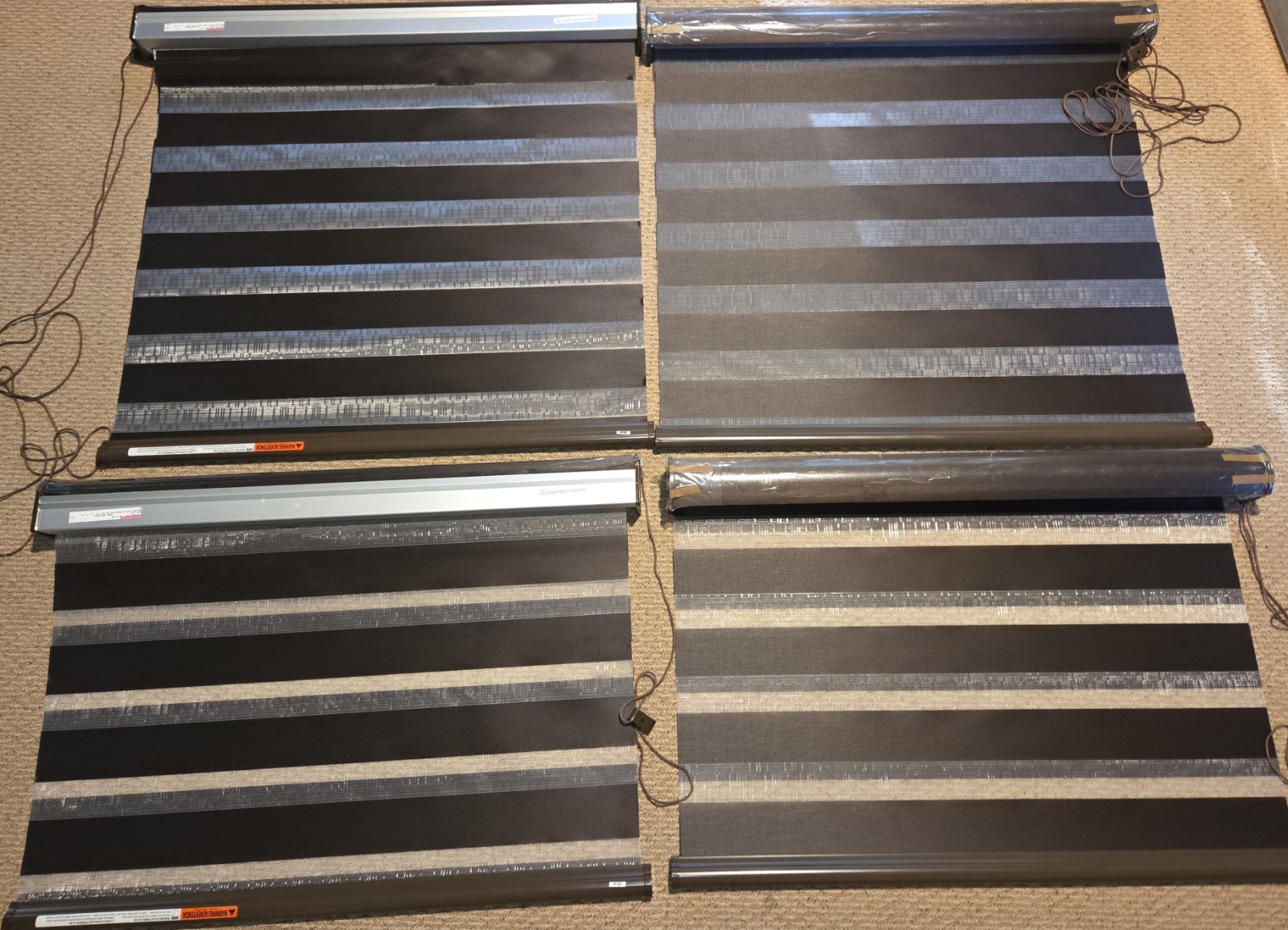 Set of 4 Bali Custom Dual Layer Zebra Shades Espresso Brown 35” x 84”