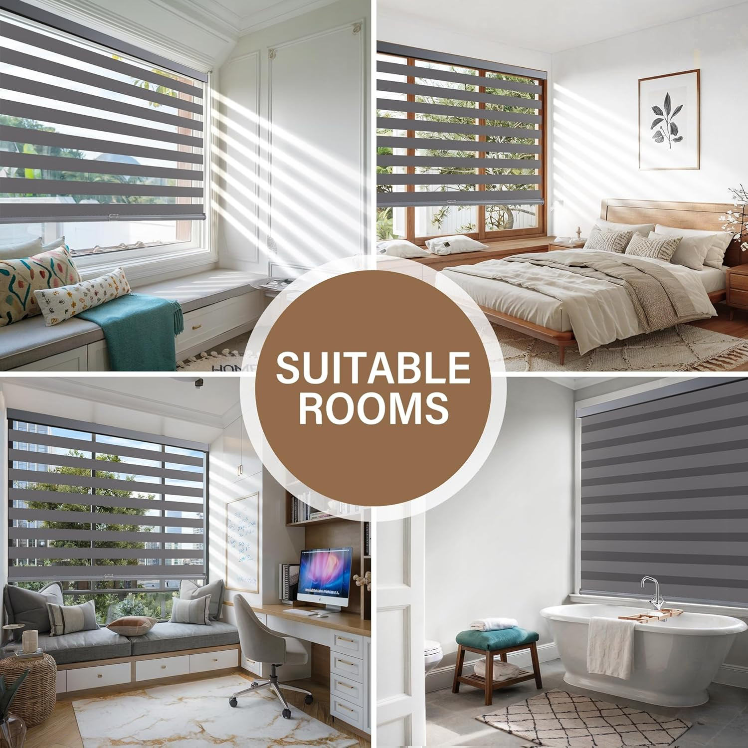 Cordless Zebra Blinds for Windows Pull down Roller Window Shades Dual Layer Ligh
