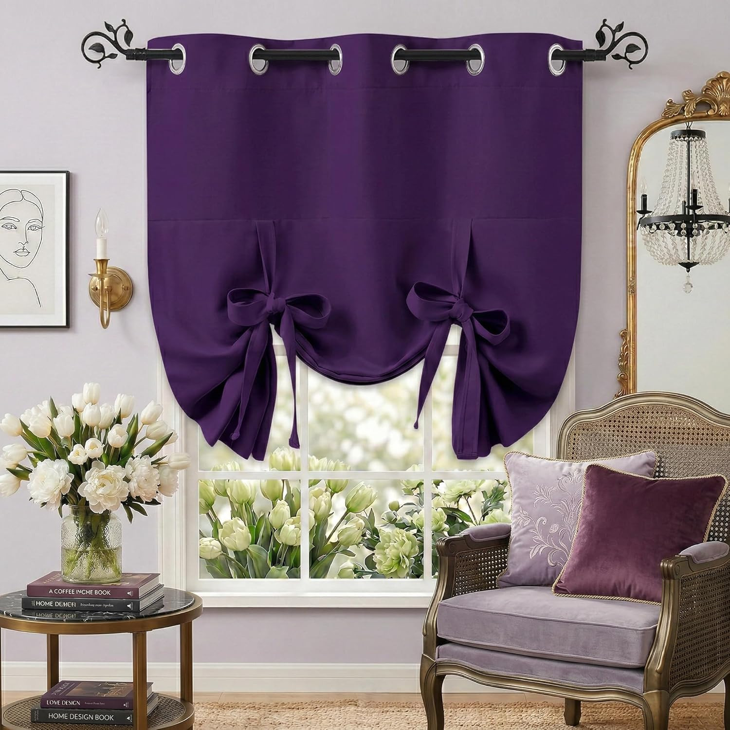 Roman Shade for Windows – Tie-Up Shade Valance for Kitchen Grommet Drapery Home