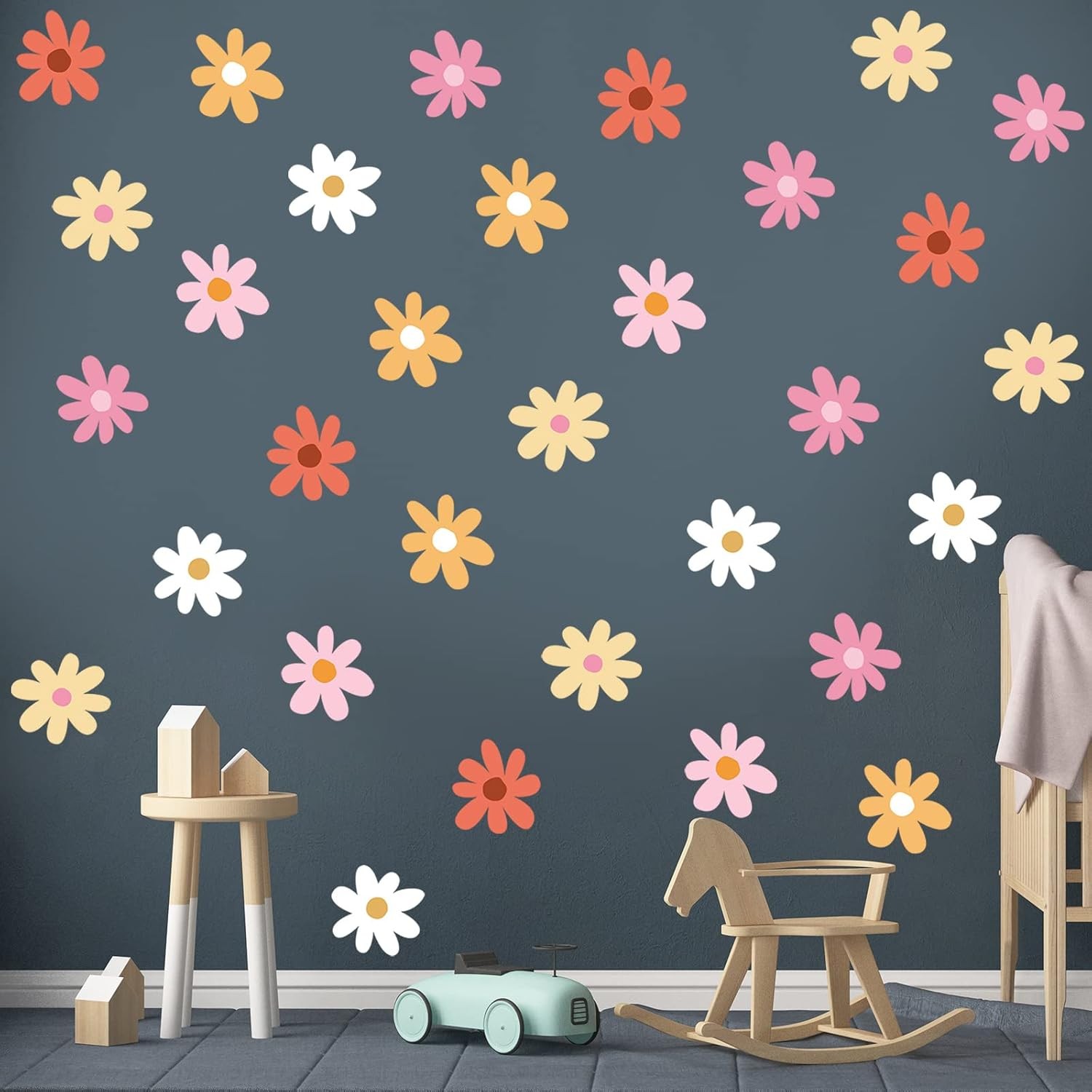 BBTO Daisy Wall Decal Flower Vinyl 0.98 Inches, Pink, White, Orange