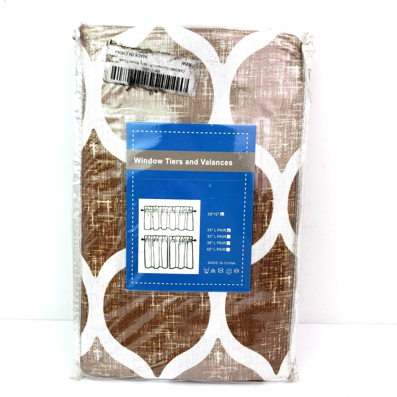 Caromio Home Brown Taupe Geometric Kitchen Window Tiers and Valances Set