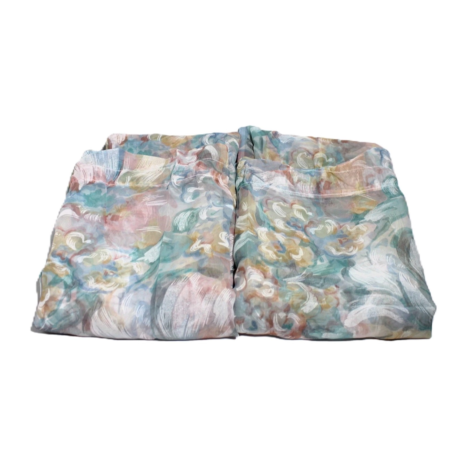 Vtg 80s Palm Beach Pastel Curtains Abstract Floral Semi-Sheer Panels 59×84 Pair