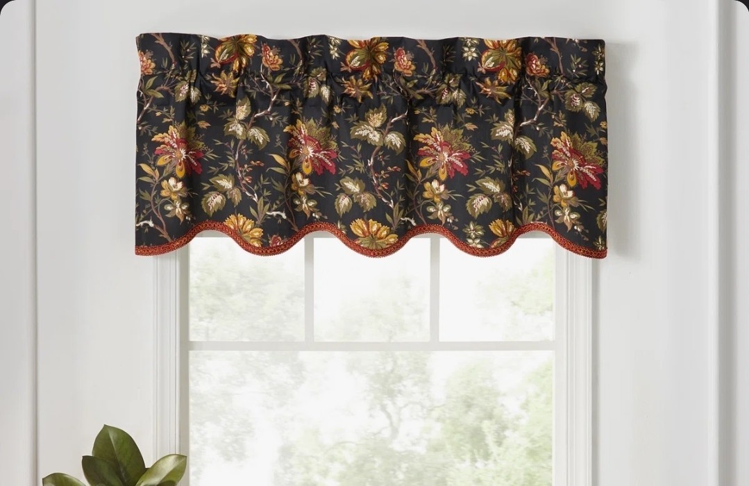 Waverly FELICITE Red BLACK Gold Green Floral VALANCE Modern Farmhouse 50X15 NOIR