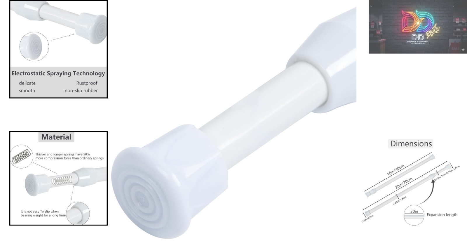 Adjustable Tension Curtain Rod – No Drilling, Rust-Resistant, Easy Install fo…