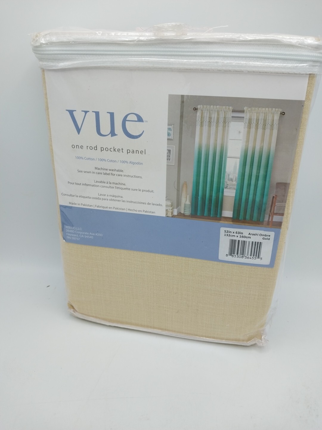 Vue Rod Pocket Panel Curtain 52 x 63in Arashi Ombre Gold 100% Cotton