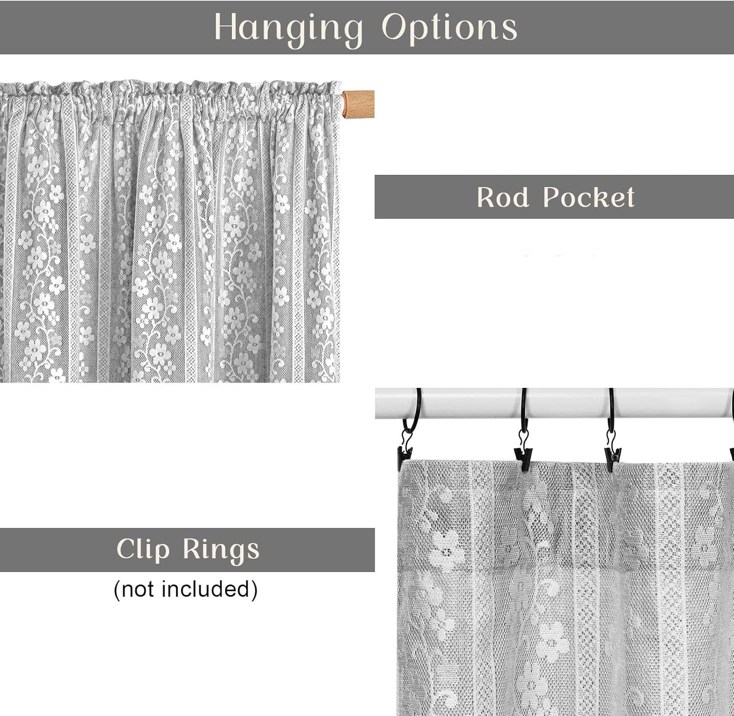 Linen Kitchen Curtains 36 Inch Length, Double Layered Window Curtain 2 Panel Set