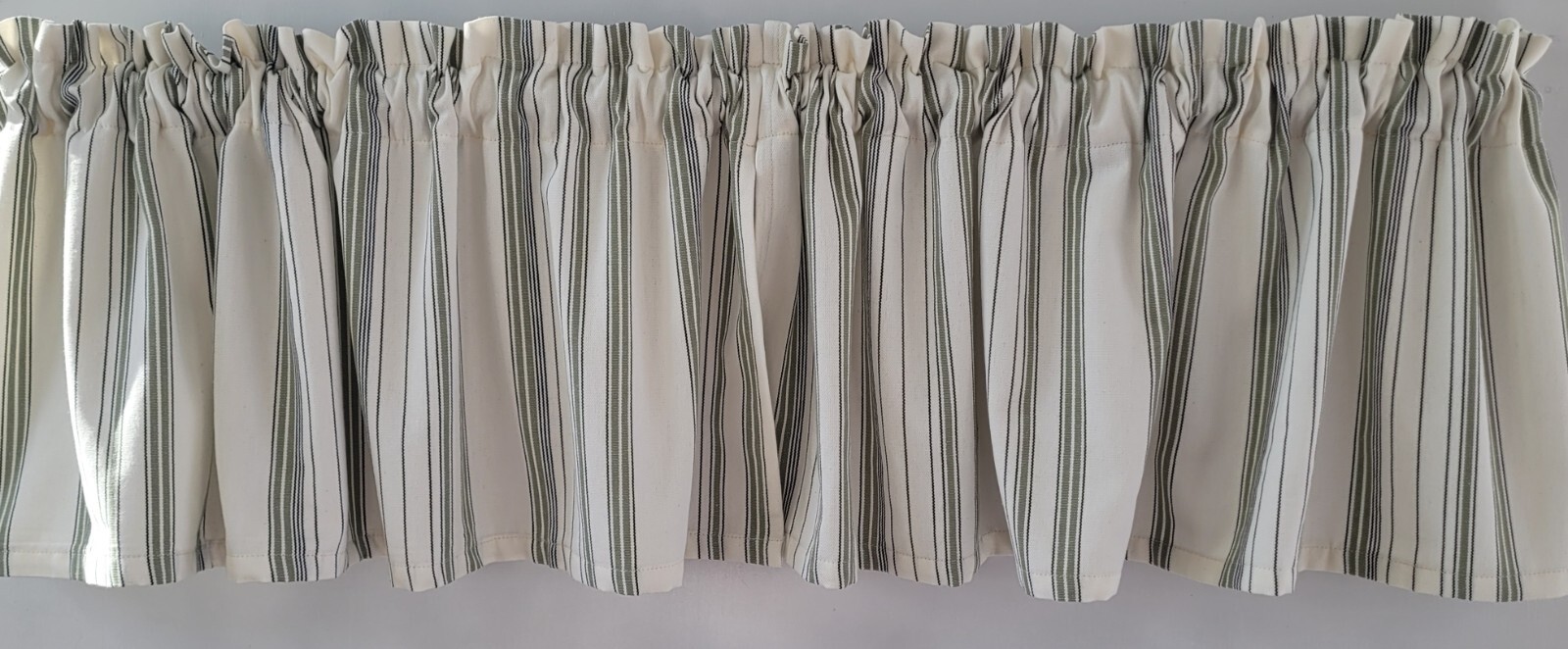 Sage and Black Ticking Stripe on a Ivory Background, Ivory Stripe Valance