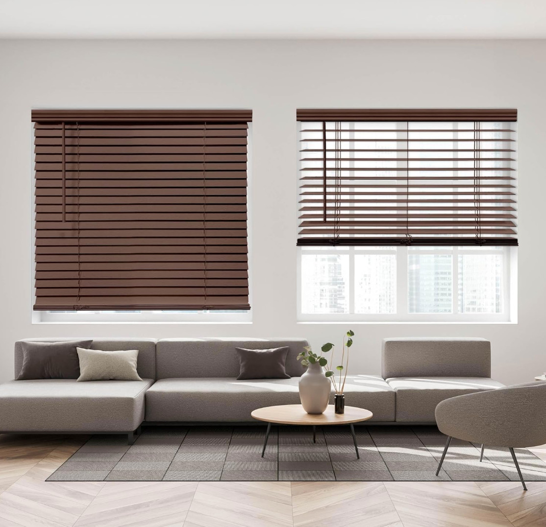 Cordless 2″ Signature Faux Wood Blind 29″ W x 48″ H Bark Brown
