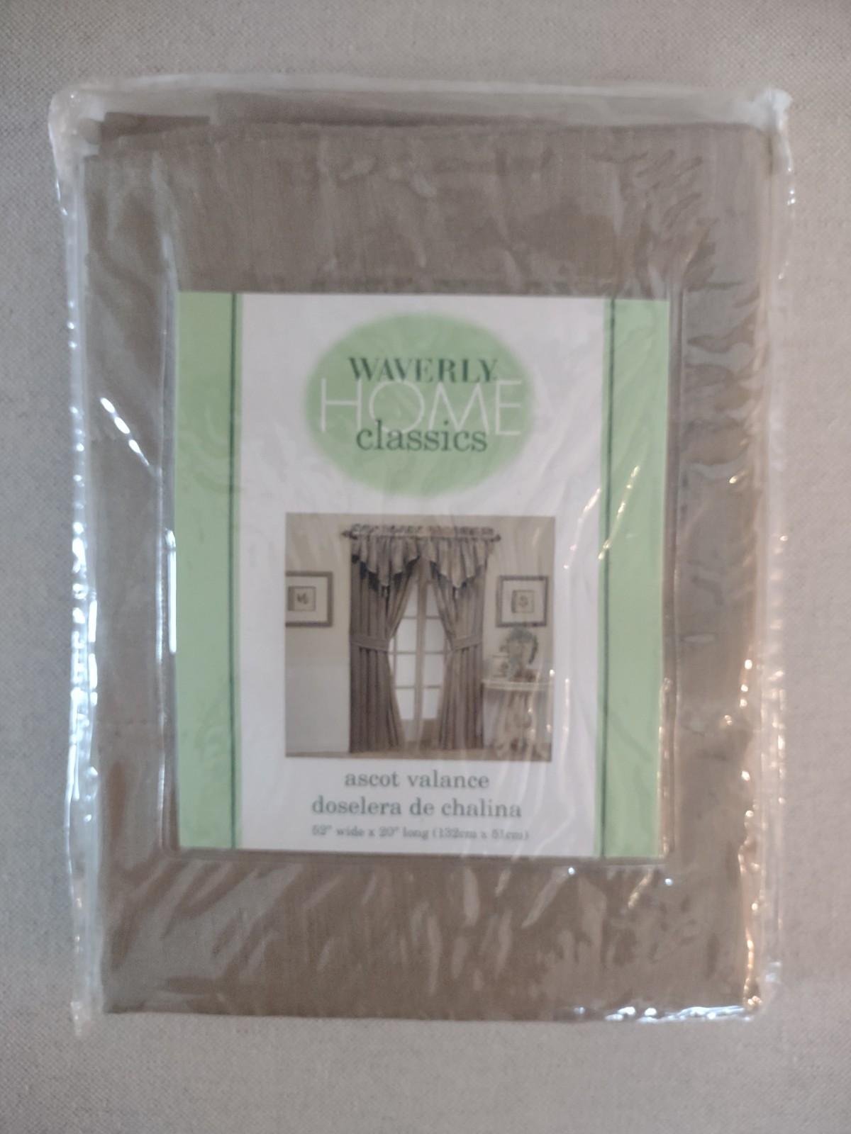 Waverly Home Classics MOIRE Ascot Valance Khaki 52″ x 20″ ~ NEW