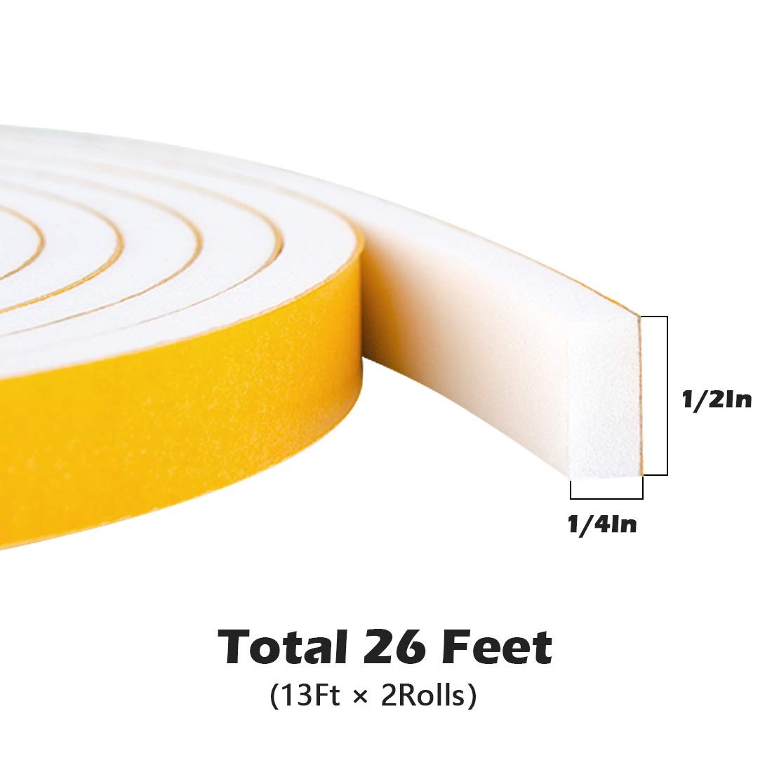 White Door Window Weather Stripping Self 1/2 In x 1/4 x 26Ft,