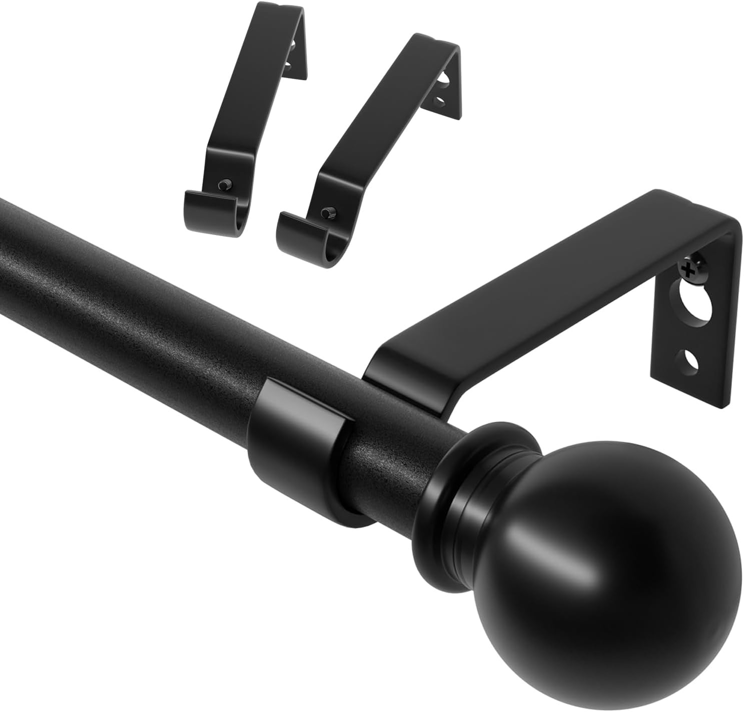 Black Curtain Rod Set 28-48 Inch Adjustable Metal Drapery Rod with Brackets