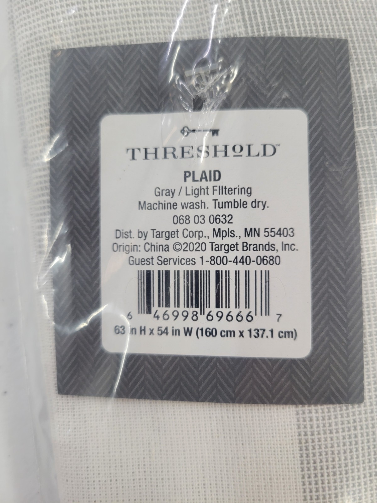 Threshold Plaid Gray Light Filtering Curtain 63in x 54in 2 Pack