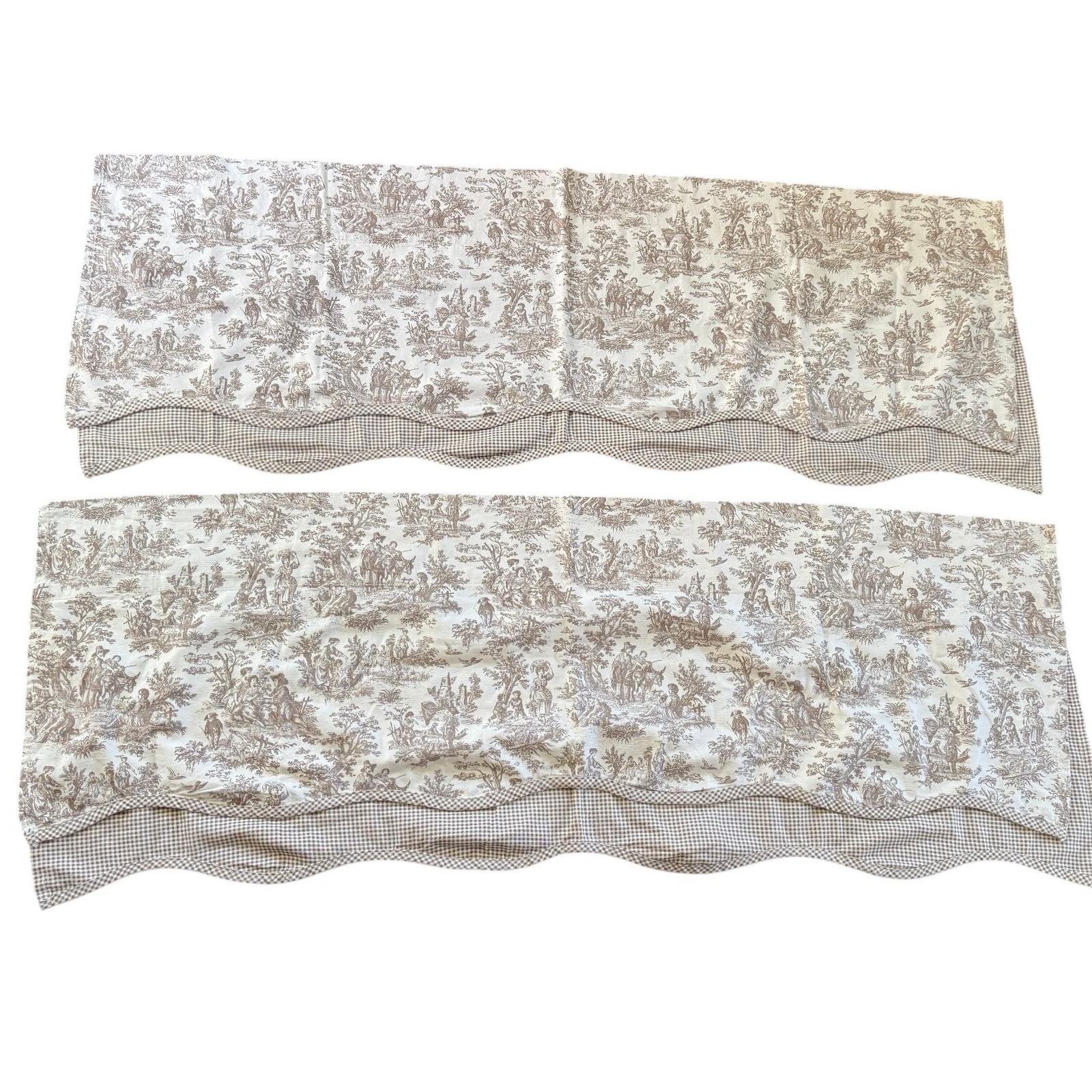 Waverly Home Classics Brown Toile Gingham Scalloped Valances Set of 2 52×18