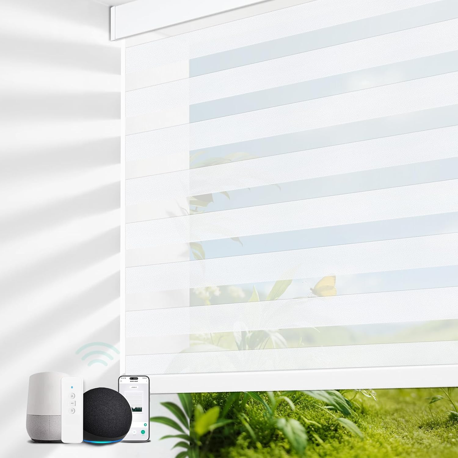 Smart Motorized Zebra Blinds with Remote, 60% Blackout, Alexa/Google Compatible