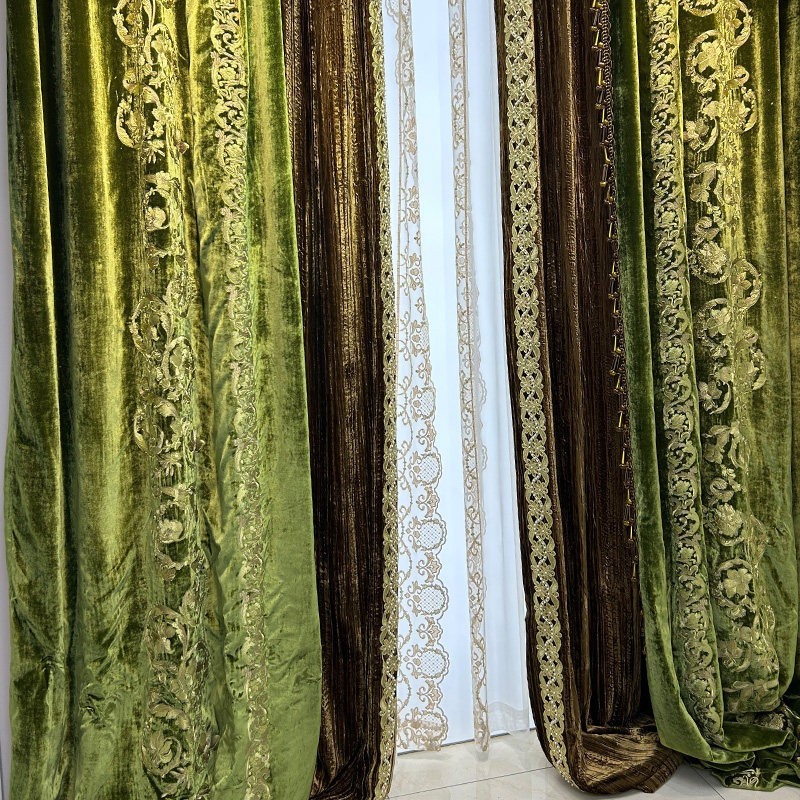 European luxury embroidery green flannel valance window curtain tulle M1896