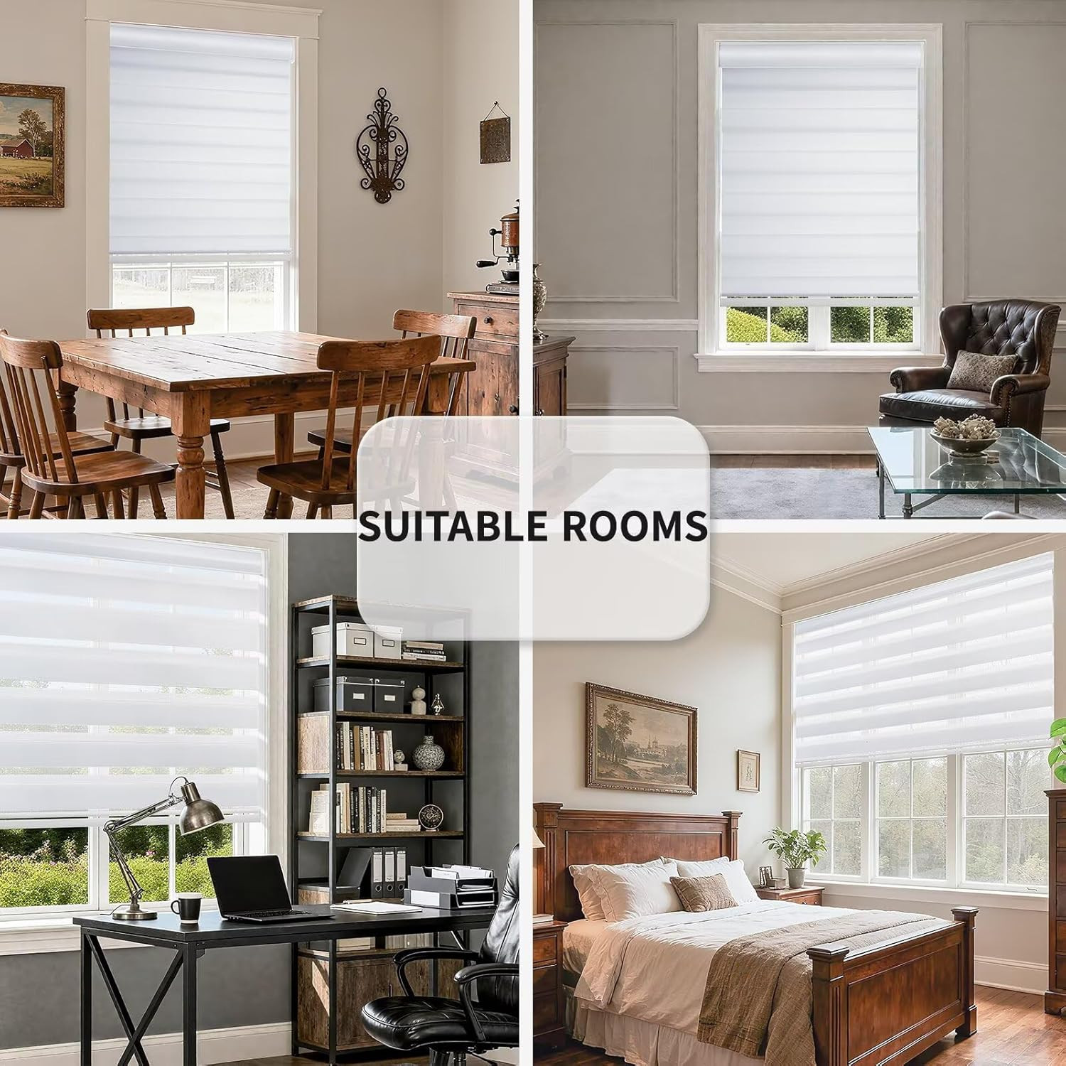 Cordless Zebra Blinds – Dual Layer Light Filtering & Privacy Shades, 34″ W X 72″