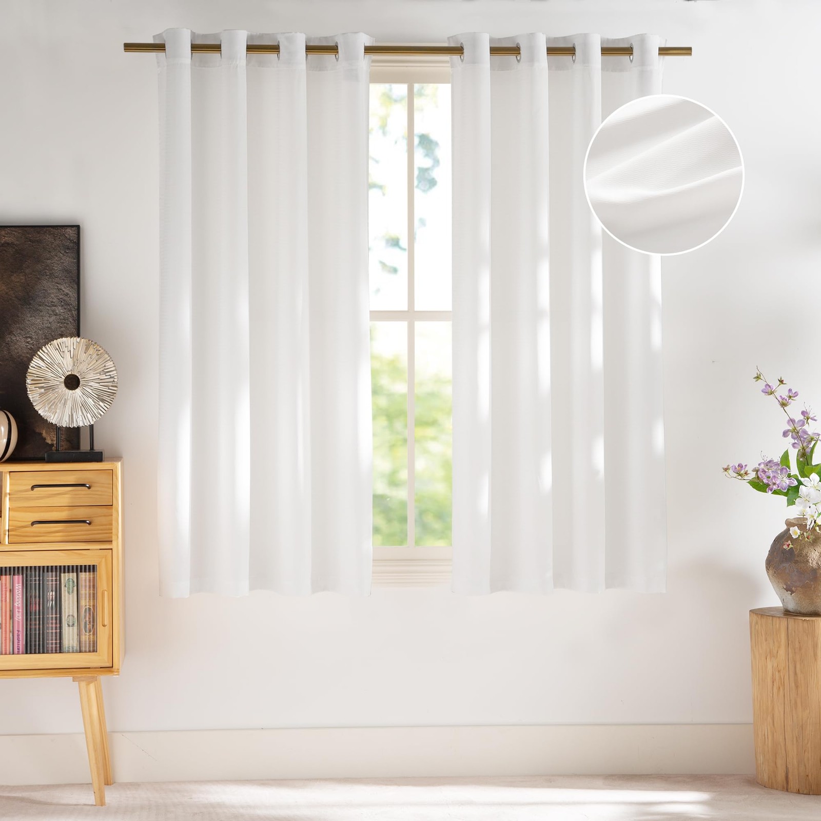 Non See Through White Privacy Sheer Curtains 52 X 72 Inches Long 2 Panels Set…