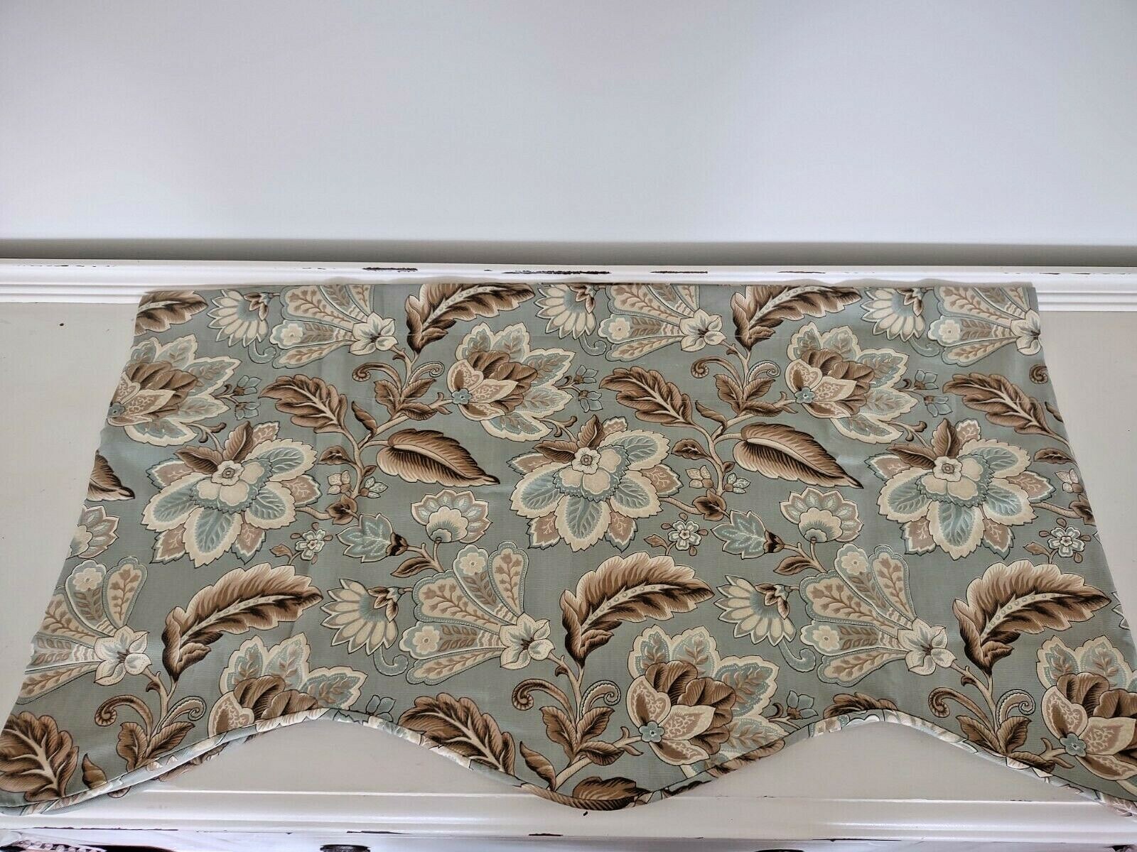 Ellis Valerie Jacobean Scalloped Valance 70″ x 16″ Blues & Browns ~ NEW, IN PKG.